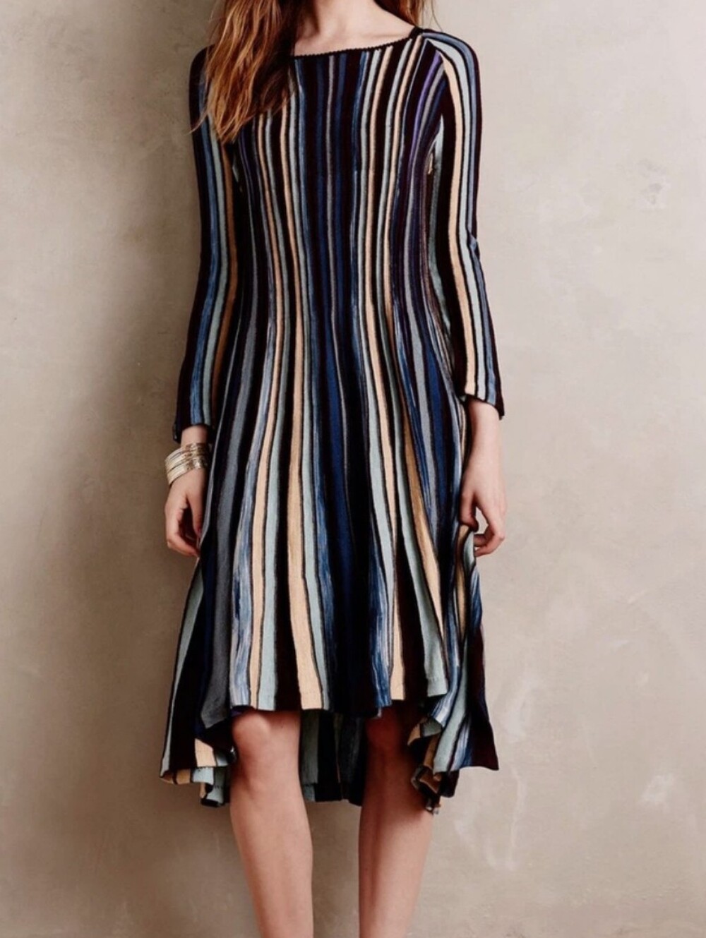 Moth Anthropologie Striped Knit High-Low Dress Size XS